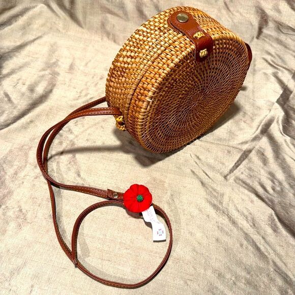 Round Straw Basket Bag vintage Patriotic Preppy Cute! - Picture 1 of 4